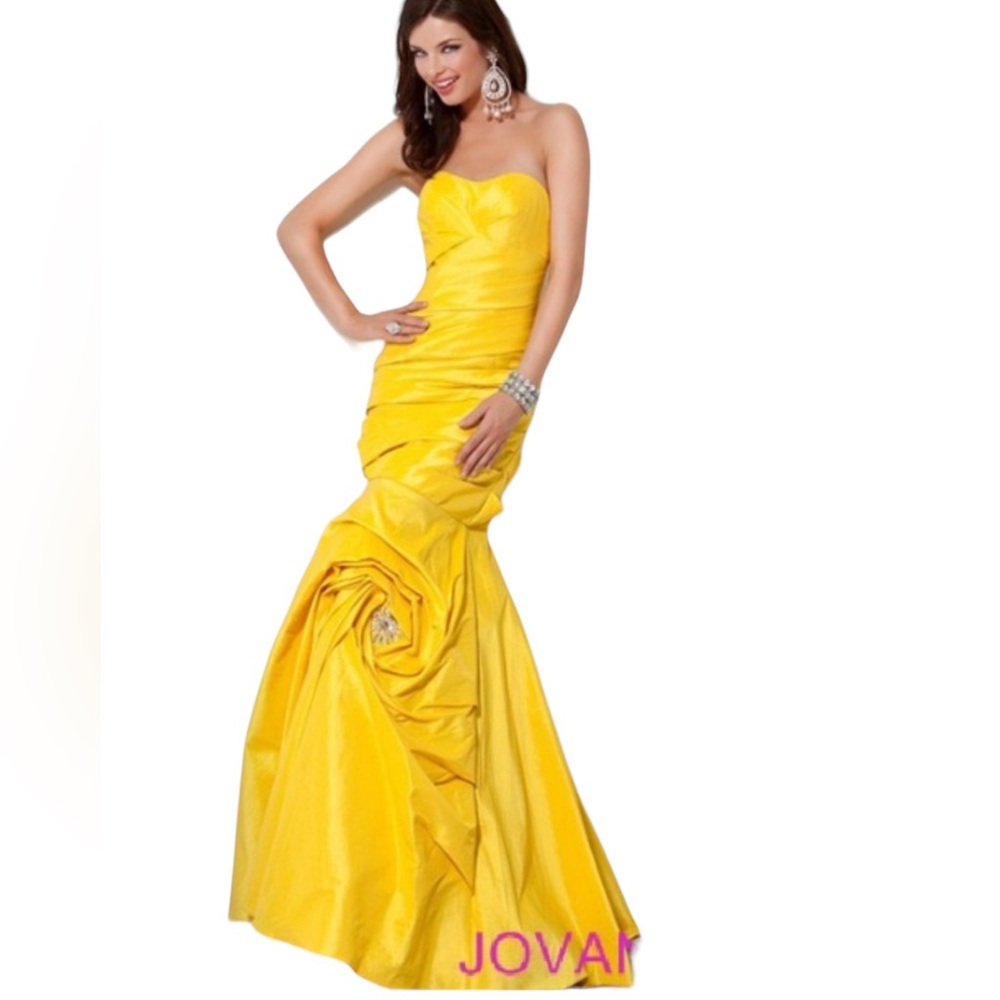 Jovani Yellow Strapless Mermaid Gown